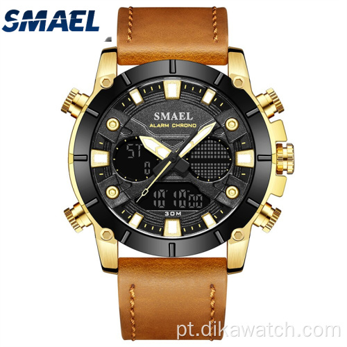 Relógio SMAEL New Fashion Masculino com pulseira de couro de quartzo